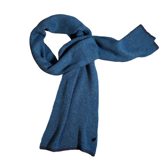 Italian 100% Wool Unisex Scarf in Turquoise Blue + Black - Picture 4 of 10